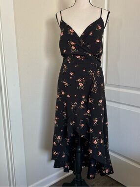 No Boundaries Black Floral High-Low Wrap Dress